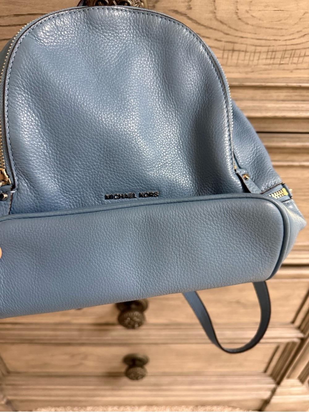MICHAEL KORS  Blue Leather Medium Rhea Backpack w/ Silver Hardware & MK Card - Picture 3 of 9
